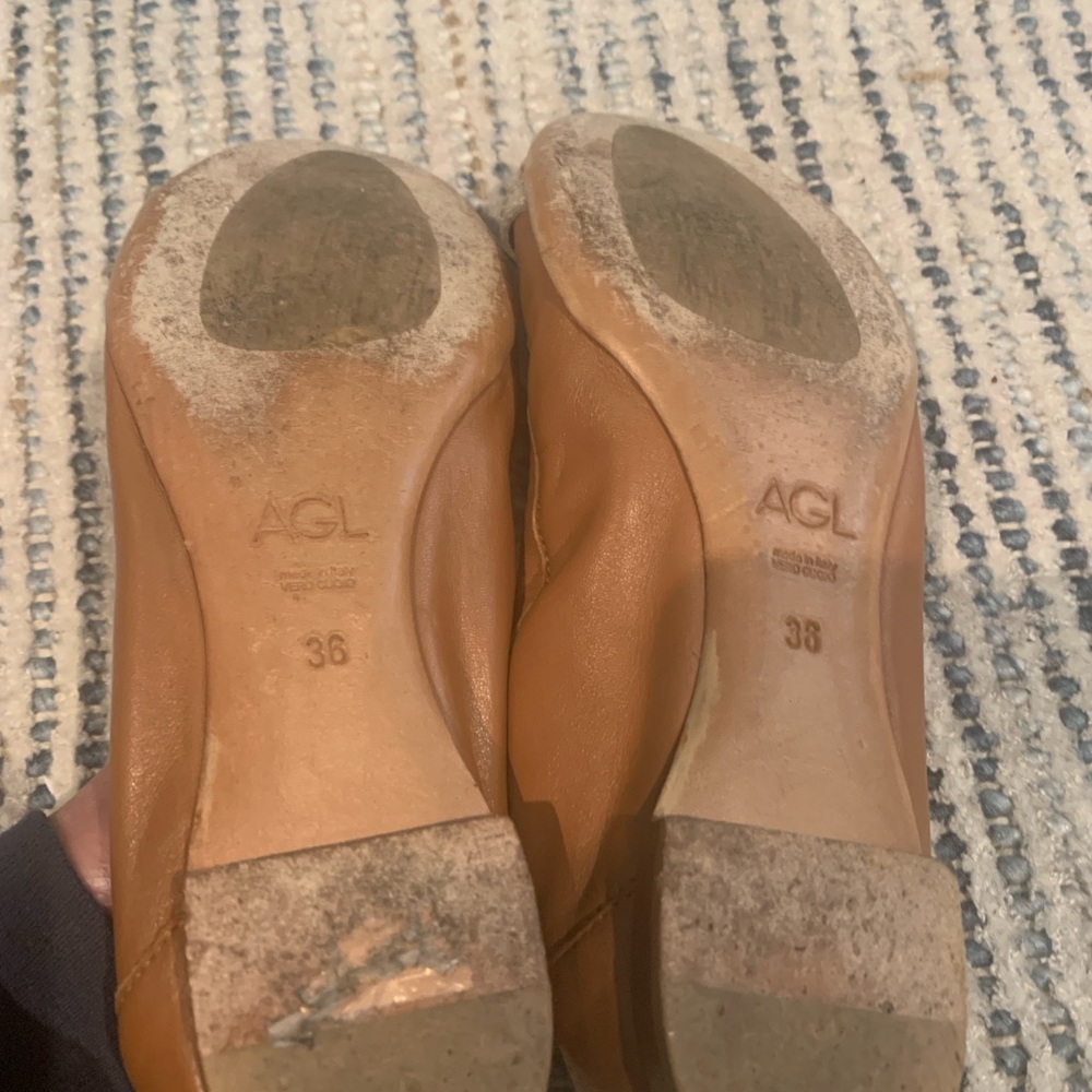 AGL Brown Leather Flats with Silver Accents - Picture 7 of 7
